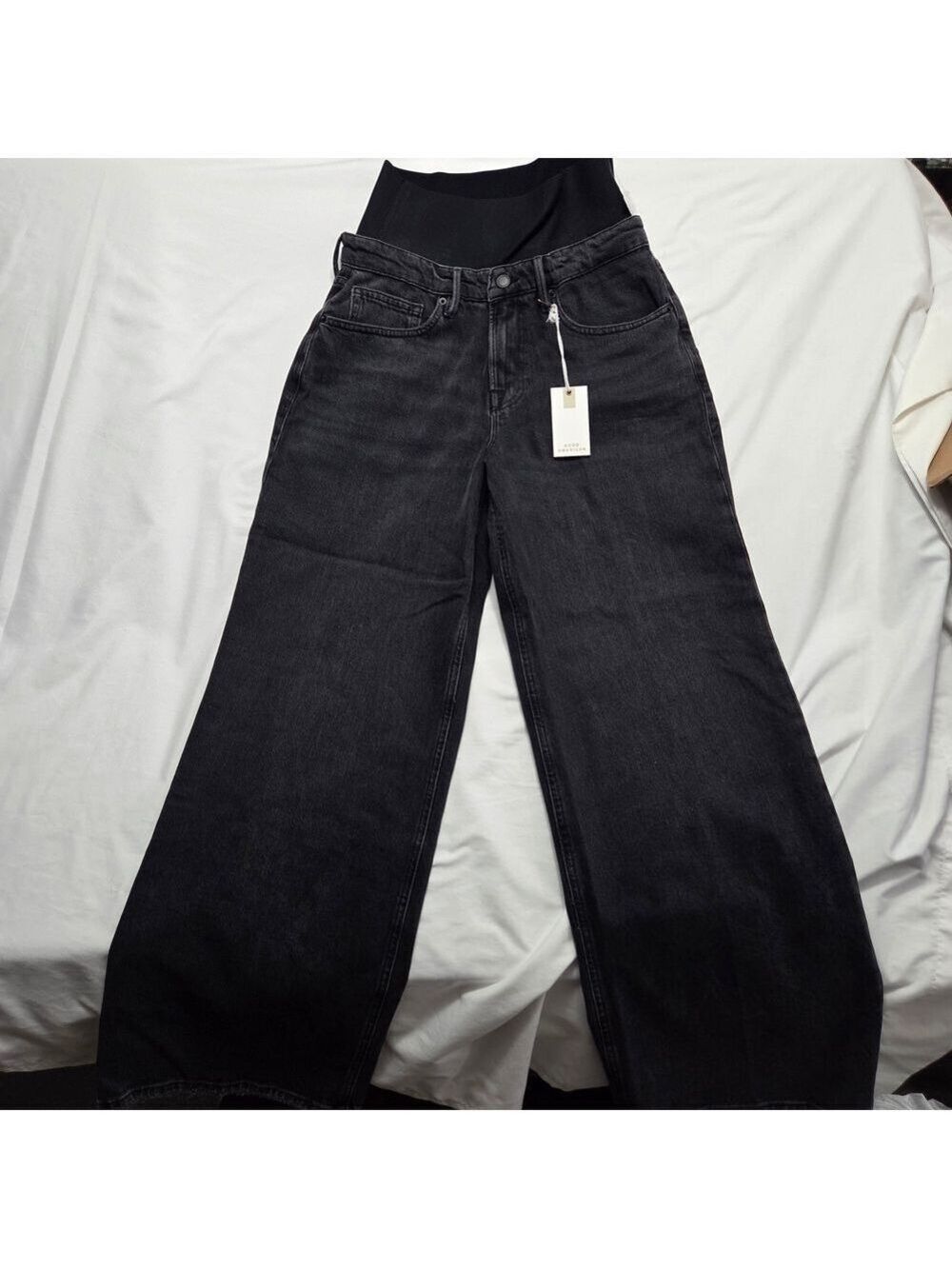 Good American Wide Leg Solution Denim Jeans Black 377 Compression Size 4